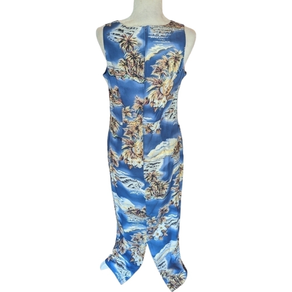 Hilo Hattie's Dress Hawaiian palm print sleeveless cotton blend Blue maxi Sz 12 - Picture 5 of 10